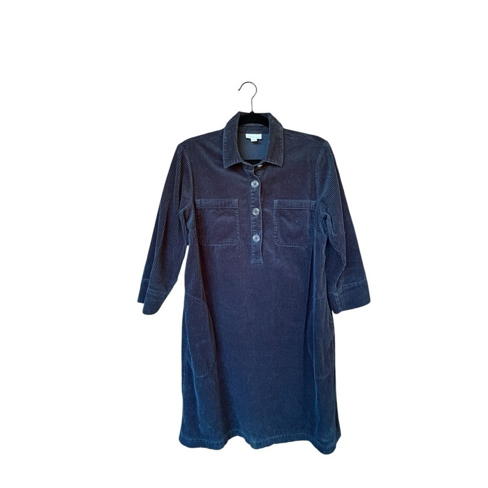 J. Jill Corduroy Shirt‎ Dress Sz Small  Navy Blue Fall Fashion Side Pockets